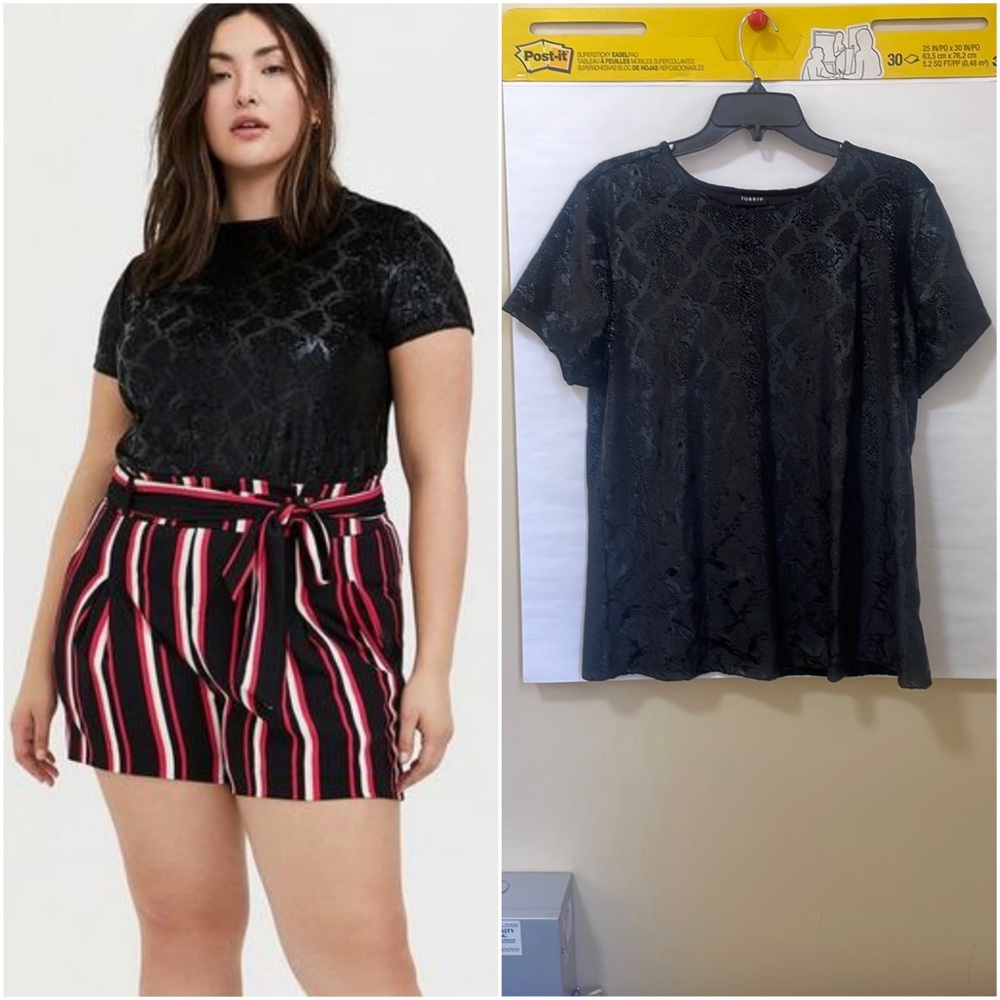 TORRID Black Snake Print Velvet High Neck T-Shirt Tee Top $39.50 EUC 1X